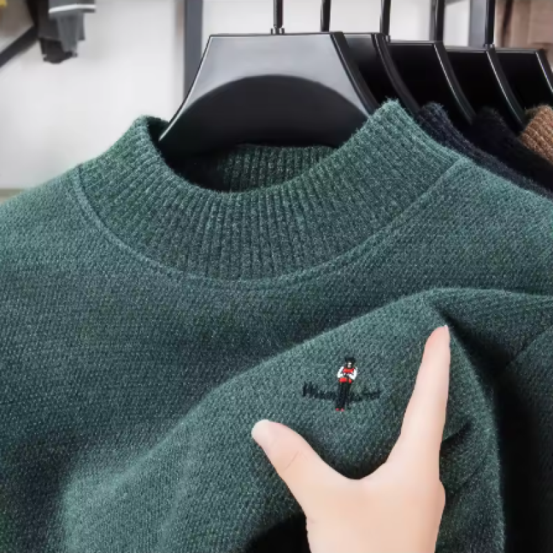 Thickened Sweater Men's Mink Fur Winter Clothing Knitted Base Wool Sweater One-piece Velvet Top